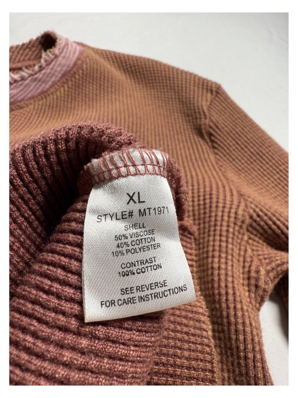 Oli + Hali XL Rust Waffle Knit Thermal Henley Long Sleeve Boho Top - Picture 7 of 8